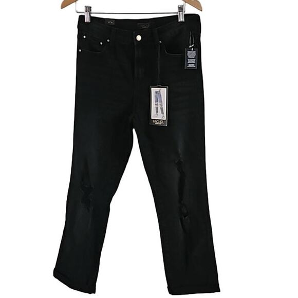 Rachel Roy Black Distressed Mid-Rise Girlfriend Jeans Size 8/29 - Picture 5 of 8